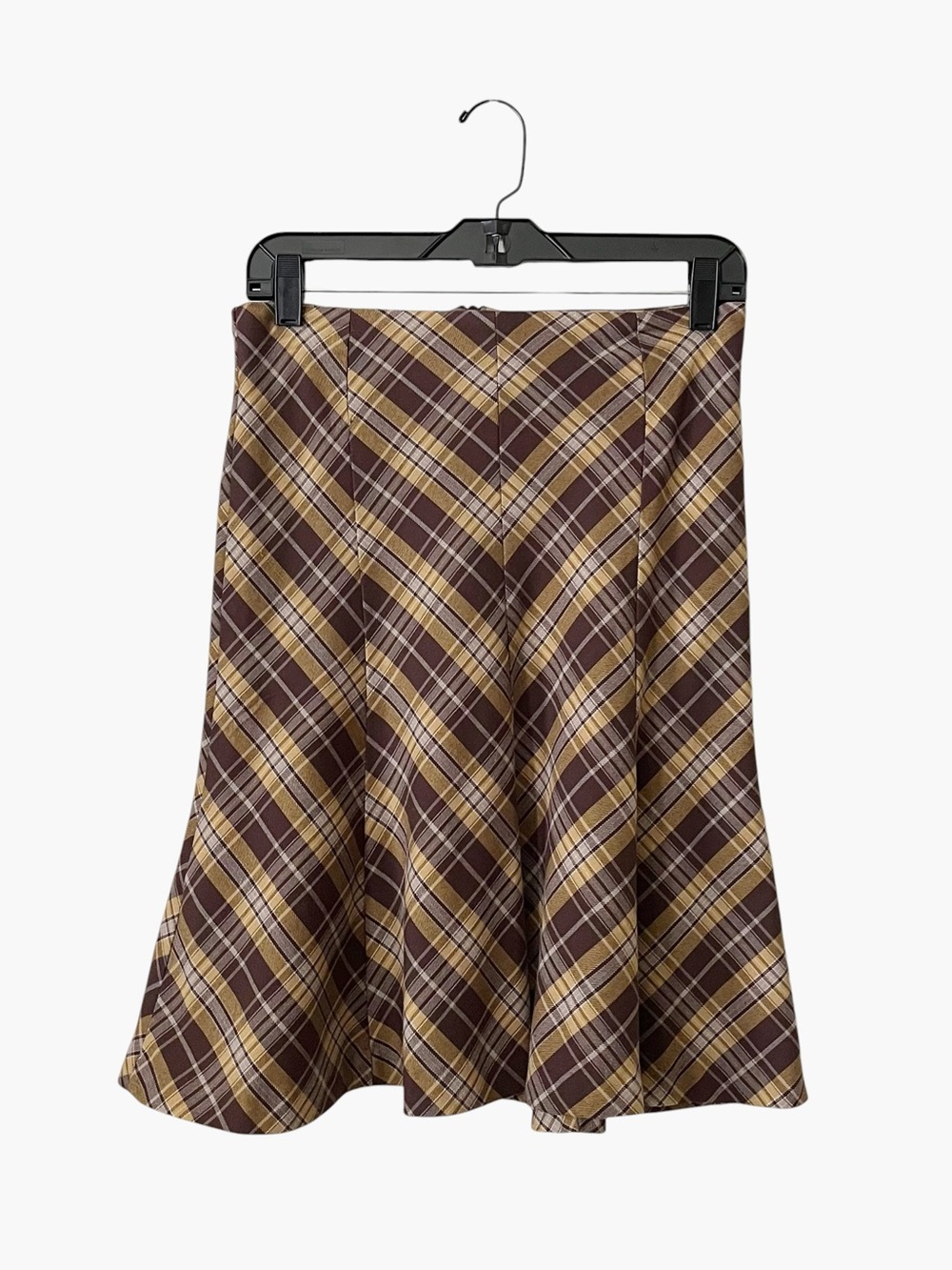 Peca's Plaid Check Skirt Women's Sz S Brown Stretch Flare MidLength Zip Academia